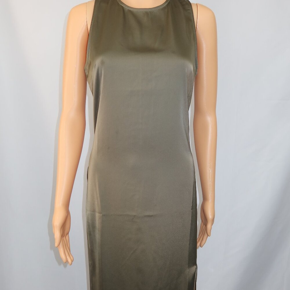 Unique 21 Midi Tank Dress Womens Size 6 Olive Green Satin Effect Cocktail Modest